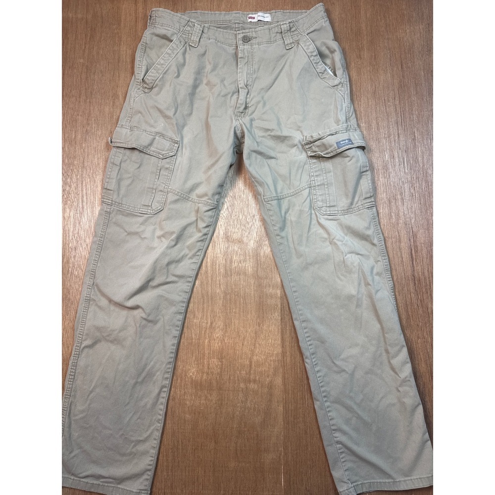 Wrangler Mens Relaxed Fit Cargo Pants Tan Khaki Straight Leg Cotton Twill 34x34